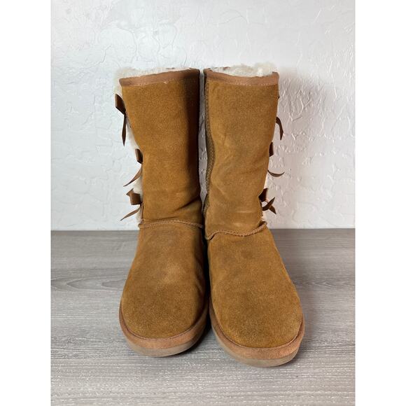 Koolaburra By UGG Victoria Tall Women's Size 7 Chestnut Brown Boots 1015875 Bows - Picture 3 of 8